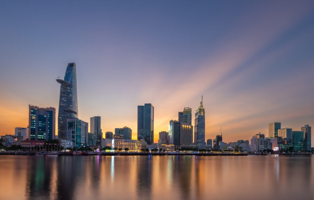 Sunset Vietcombank Tower In Ho Chi Minh City, Viet Nam